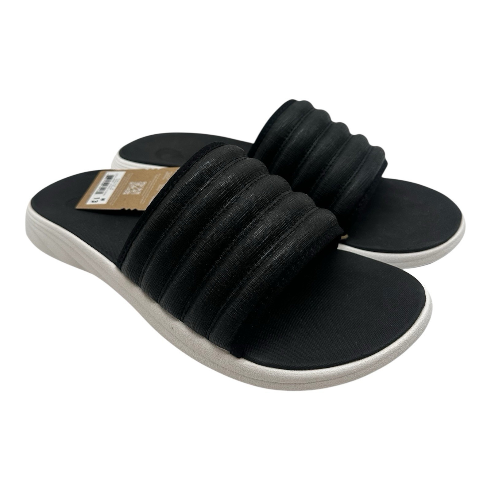 Olukai Komo Slides Men's Size 13 Black White Cushioned Beach Sandals Slip On Nwt
